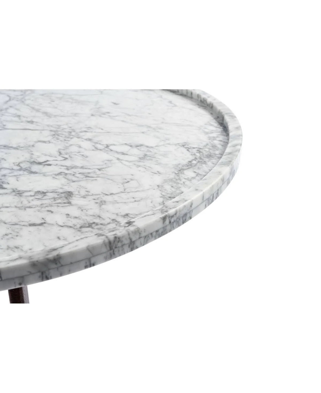 Round Italian Carrara White Marble Coffee Table with Walnut Legs B59197