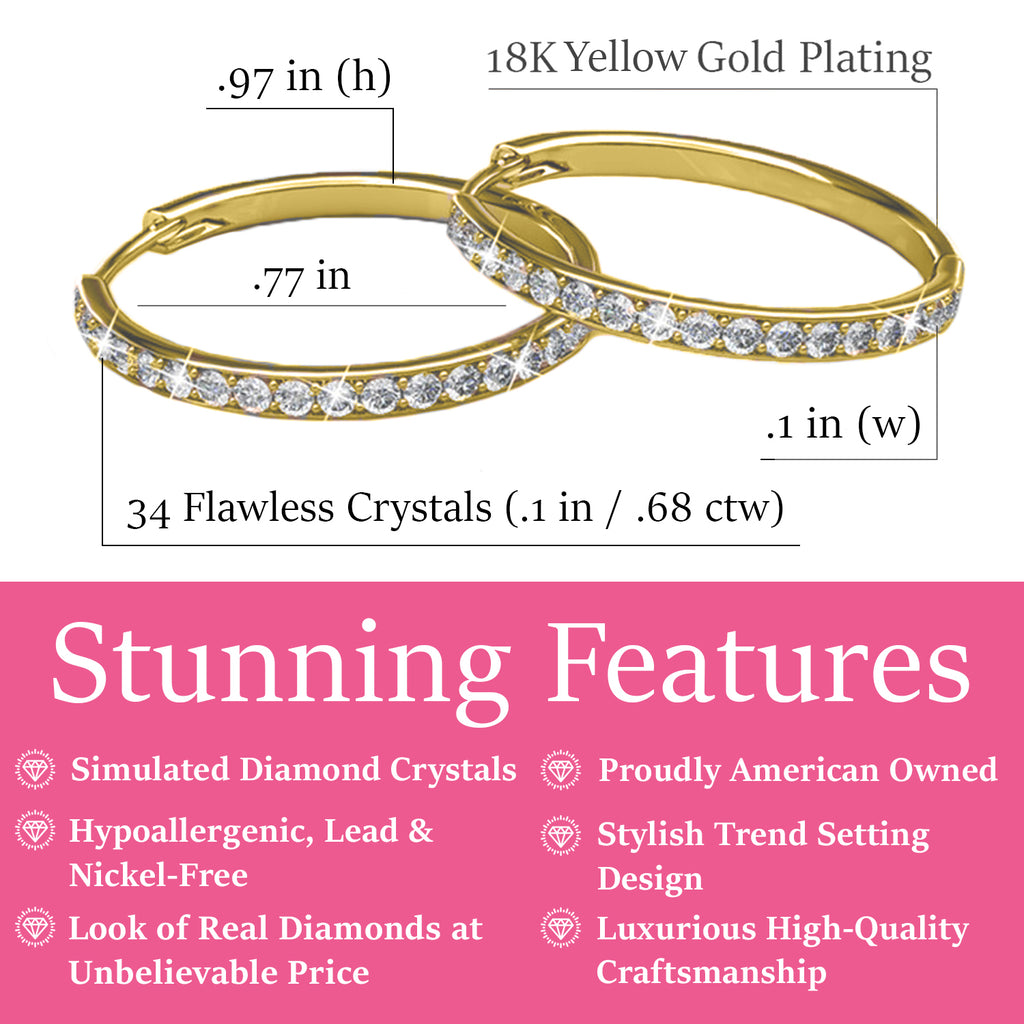 18k Yellow Gold Plated Crystal Hoop Earrings B721708