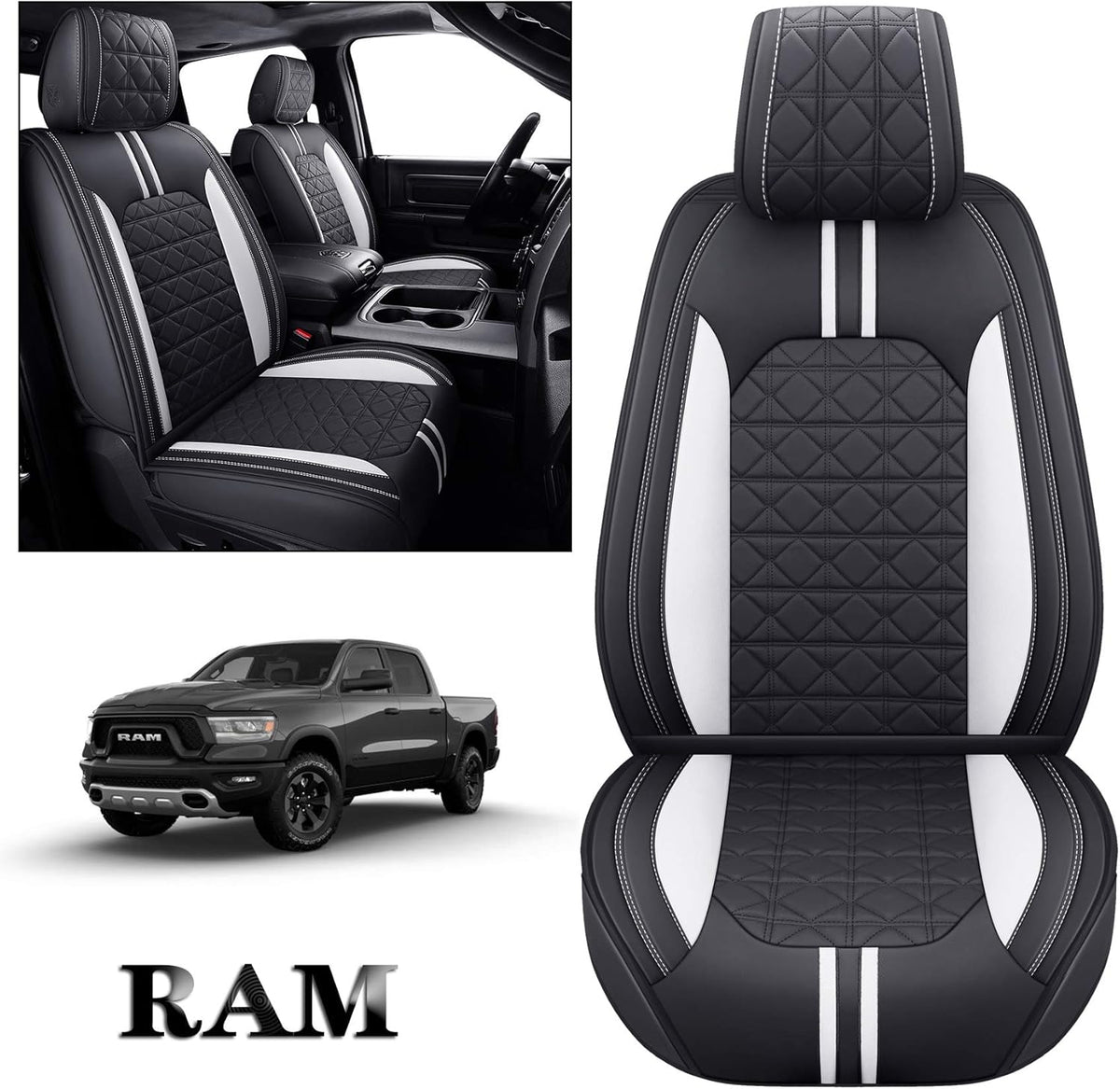 Black-Red Waterproof Faux Leather Front Seat Covers U728971