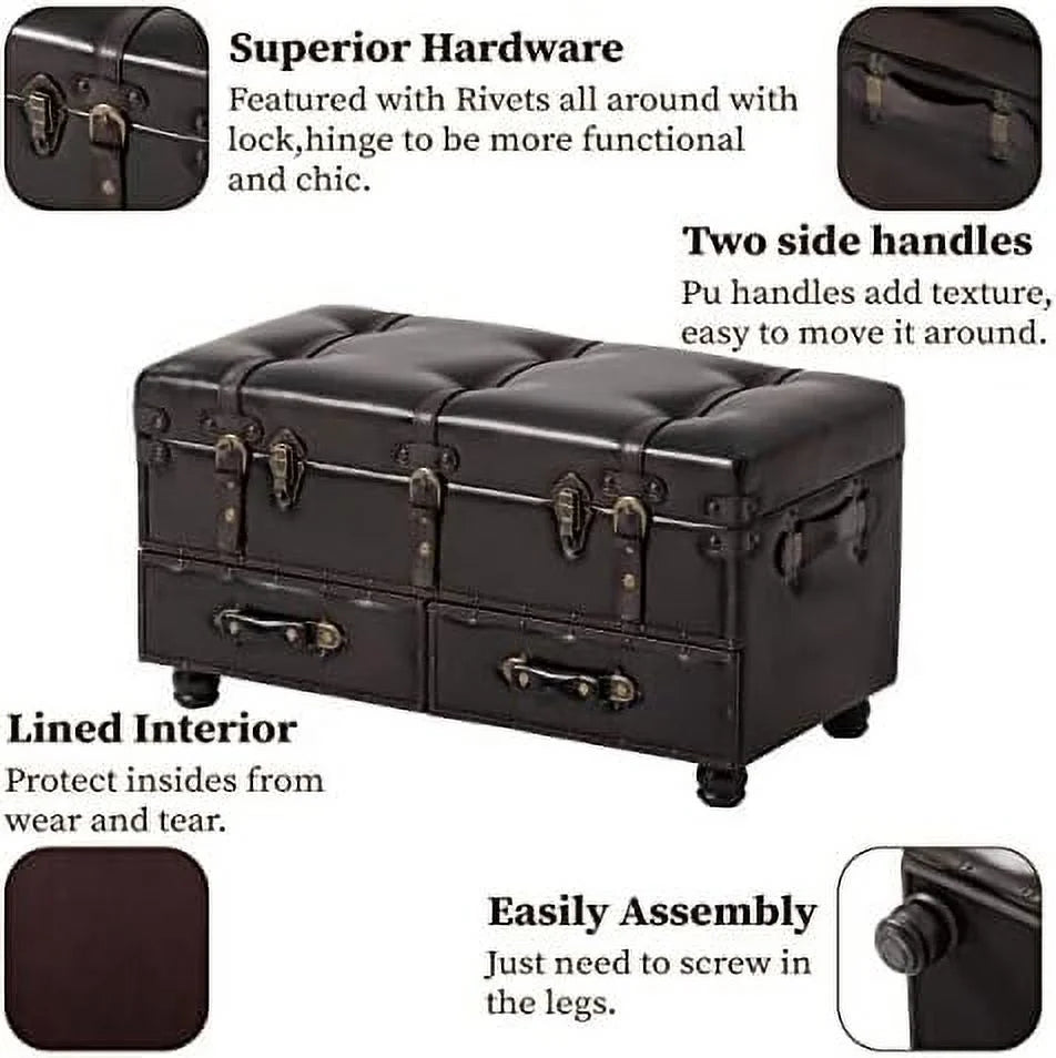 Vintage Faux Leather Ottoman Bench V73058