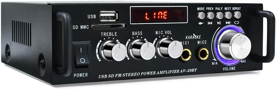 Bluetooth 5.0 Stereo Audio Amplifier Receiver with USB, SD Card, FM Radio, Remote Control M2801