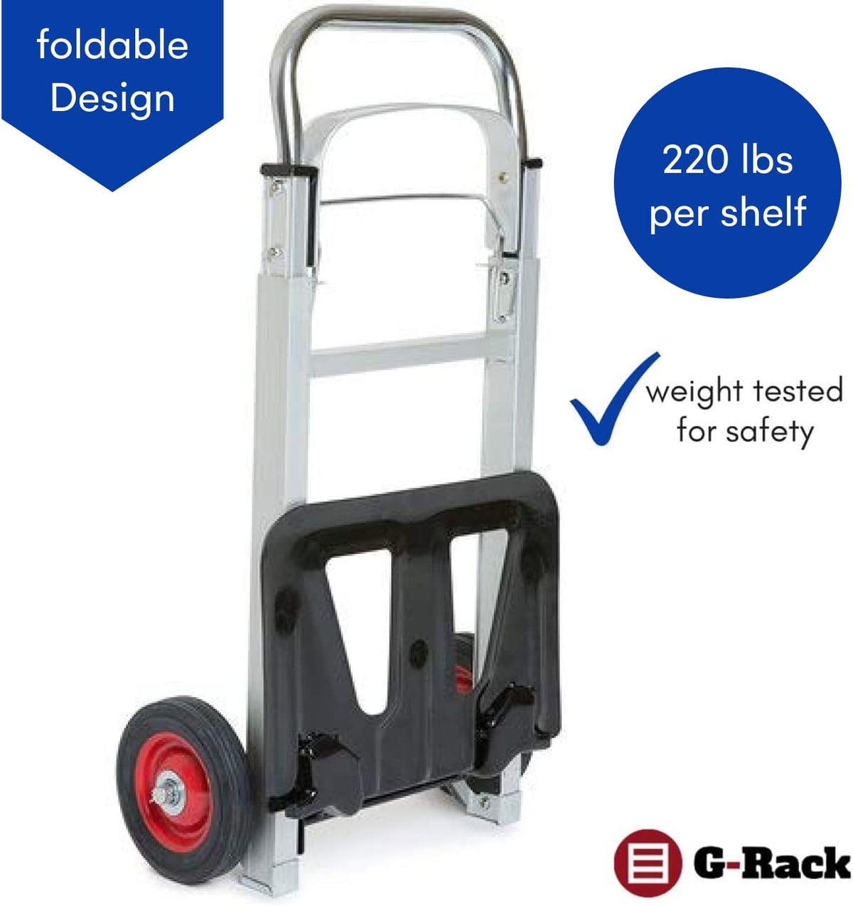 Folding Aluminium Hand Trolley with Anti Puncture Tyres, 220LB Load Capacity, White S3741
